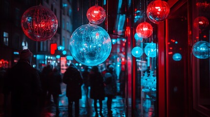 City Street Decorated with Colorful Christmas Lights for a Festive Celebration Abstract Gradient Background with Copy Space