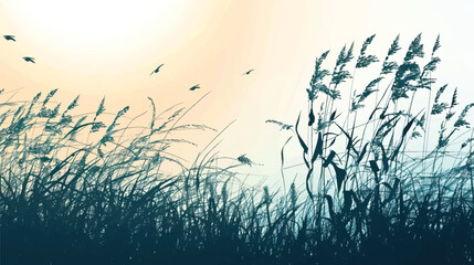 A meadow filled with tall grasses. silhouette illustration