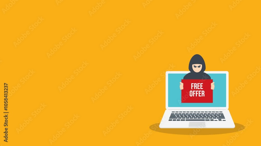 Poster hacker holding free offer message banner. hacking concept.