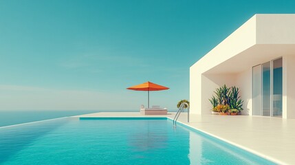 Fototapeta premium Relaxing at a Private Pool by the Beach in a Luxurious Hotel or Vacation Home, Perfect for a Calm and Rejuvenating Getaway