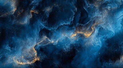 Ethereal Cosmic Swirls in Deep Blue and Gold