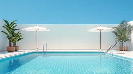 Fototapeta premium Relaxing at a Private Pool by the Beach in a Luxurious Hotel or Vacation Home, Perfect for a Calm and Rejuvenating Getaway