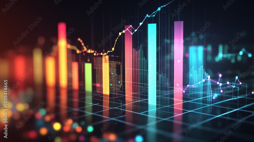 Poster colorful data visualization with bar graph and lines