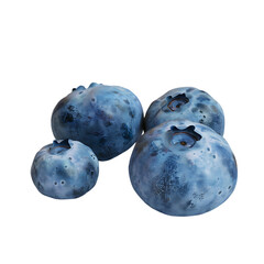 Close-up of four blueberries isolated on black background.