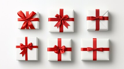 Obraz premium Elegant White Gift Boxes with Red Ribbons Arrangement