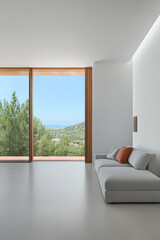 Fototapeta premium Modern living space with panoramic views of nature and a tranquil atmosphere