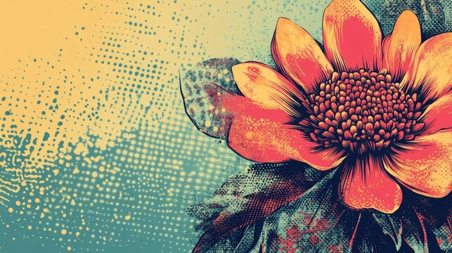 Halftone flower design with a vibrant blossom wave, creating a striking celosia shipra backdrop. This flower background banner panorama offers a captivating visual with ample copy space.