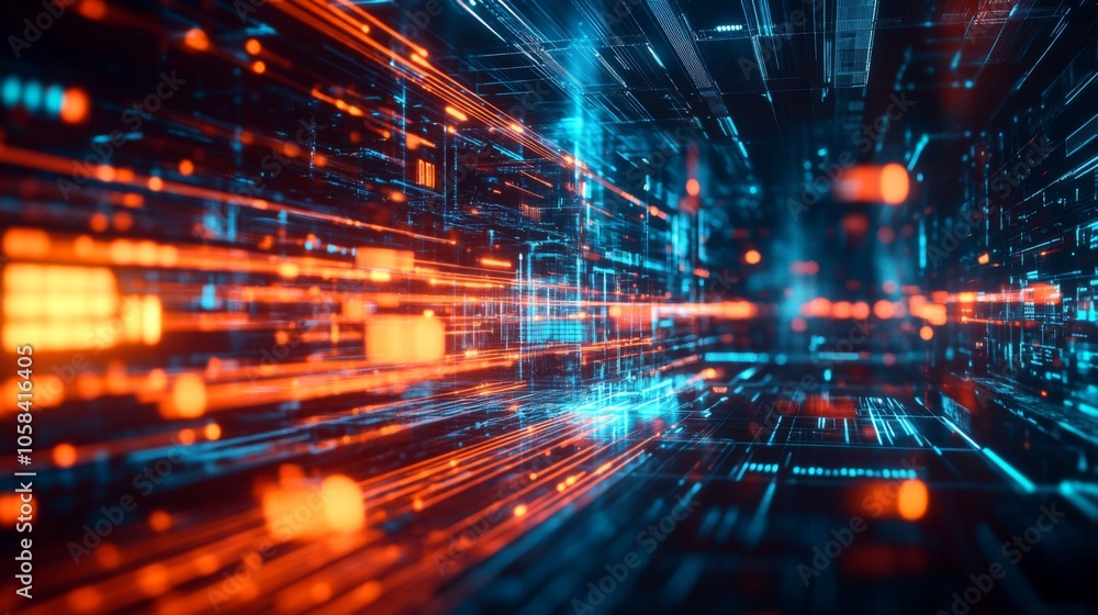 Poster dynamic digital data flow in futuristic environment