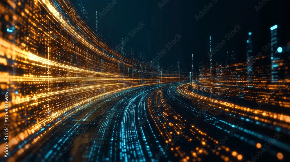 Aufkleber Abstract Digital Data Flow with Bright Specks