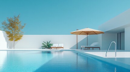 Fototapeta premium Relaxing at a Private Pool by the Beach in a Luxurious Hotel or Vacation Home, Perfect for a Calm and Rejuvenating Getaway