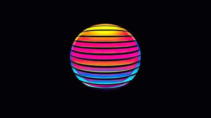 Obraz premium Vibrant rainbow-colored disco ball logo in an 80s retro style, perfect for adding a nostalgic touch. This disco ball logo captures the essence of the disco era with ample copy space.