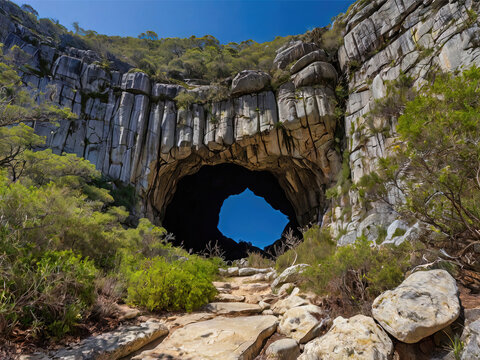 Elephant&rsquo;s Eye Cave in Silvermine Nature Reserve, South Africa. A unique natural formation with a scenic view, ideal for hikers and nature lovers seeking adventure.