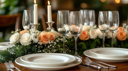 Elegant Dining Table Setting for Romantic Dinner
