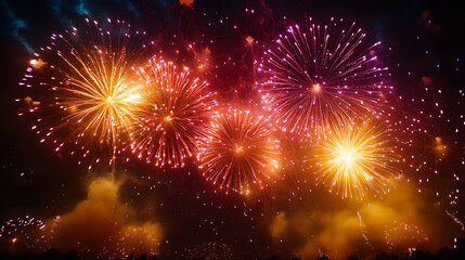 Fototapeta premium colorful firework display set for celebration happy new year and merry Christmas and fireworks on black background