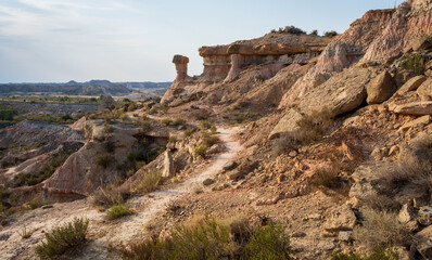 Fototapeta premium Monegros Desert or Desierto de los Monegros is a semi-desert in Aragón, northeastern Spain, spanning the provinces of Zaragoza and Huesca