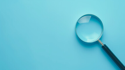Concept information search. Magnifying glass on classic blue background. Top view. Flat lay. Copy space. Minimal creative concept