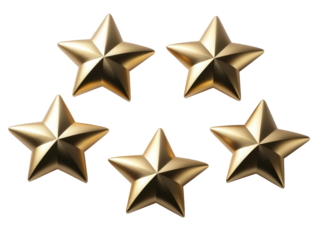 Five golden stars arranged in a stylish layout, ideal for awards or recognition themes.