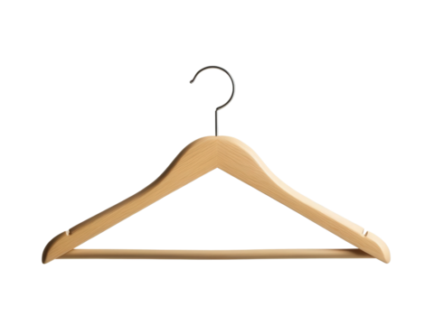 Wooden clothes hanger on a white isolated background.