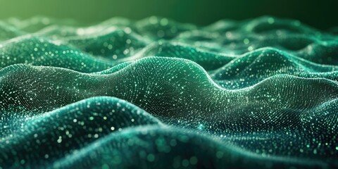 A calm representation of a verdant wave showcasing both networking and data visualization elements, emphasizing tranquility within the designs green theme.