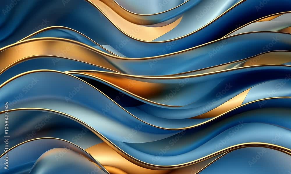 Poster abstract blue and gold background with wavy patterns, 3d rendering illustration. abstract blue and g