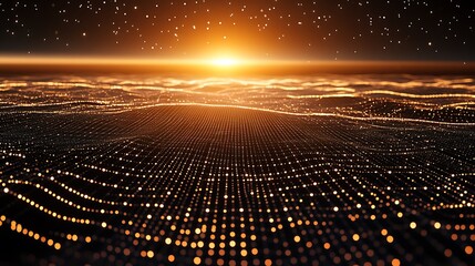 Abstract digital background of a sunset sky with glowing dots in a grid pattern, perfect for futuristic and technological themes