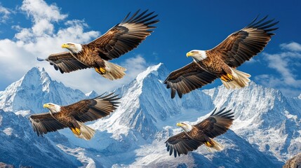 Fototapeta premium Majestic Eagles Soaring Over Snowy Mountains