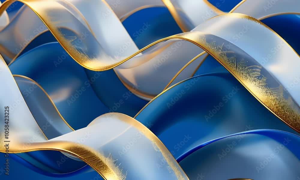 Poster abstract blue and gold background with wavy patterns, 3d rendering illustration. abstract blue and g