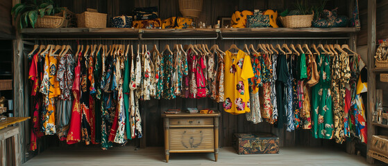 Colorful Dresses Hanging in a Boutique.