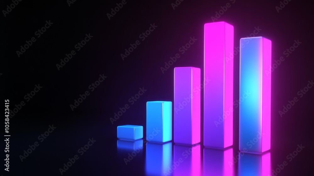 Poster colorful neon bar graph on dark background