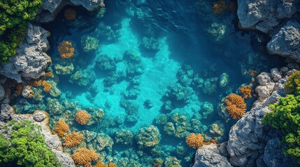 Aerial View of Crystal Clear Water and Coral Reef