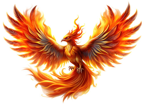 Majestic Fiery Phoenix Soaring in Glory isolated on white background as transparent. PNG. AI GENERATED