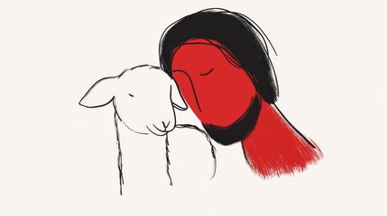 A simple modern line drawing of Jesus with a lamb, symbolizing care and protection.