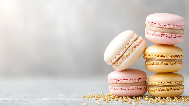 Elegant pink and gold macarons perfect for a luxurious bridal shower celebration adding a touch of sophistication and indulgence to your special day