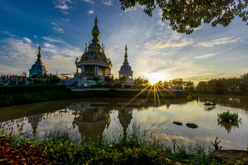 The background of an important tourist attraction in Khon Kaen Province (Wat Thung Setthi) is a...