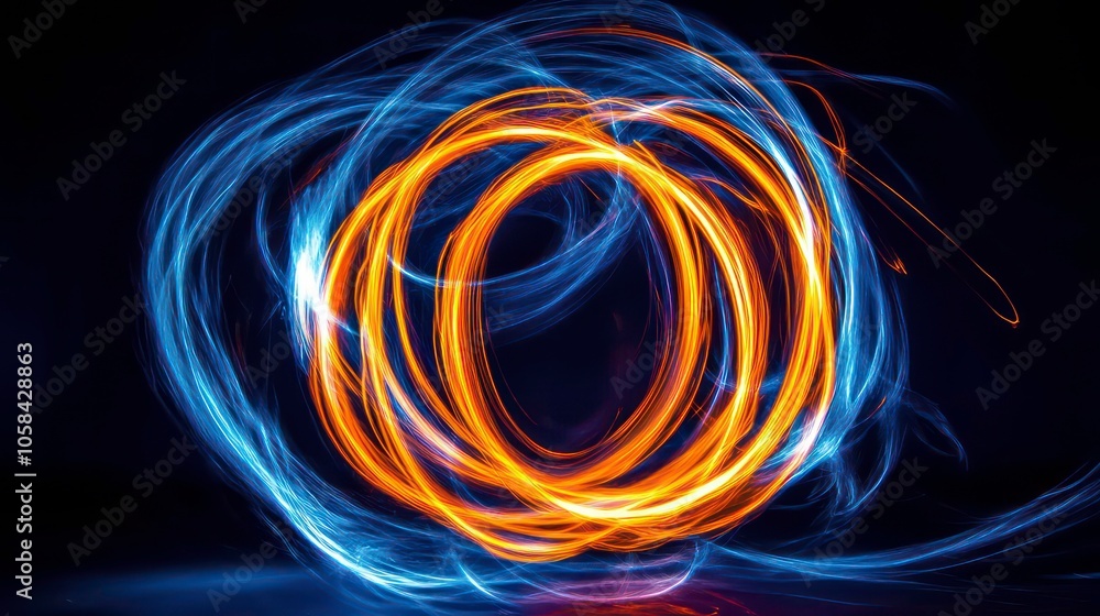 Poster Abstract light trails in vibrant colors creating dynamic circular patterns against a dark background.