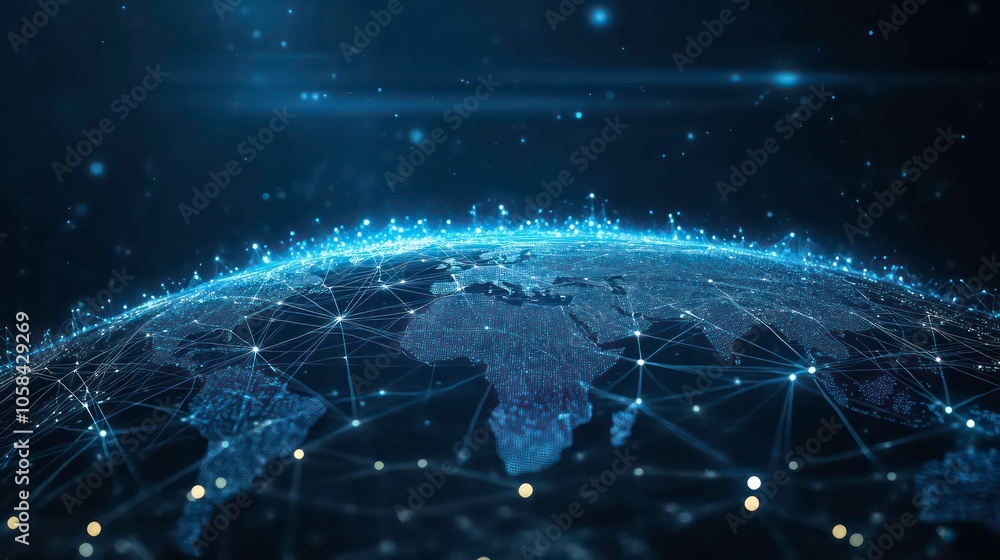 Aufkleber Global network and data customer connections with city background, innovative science and communication technology.