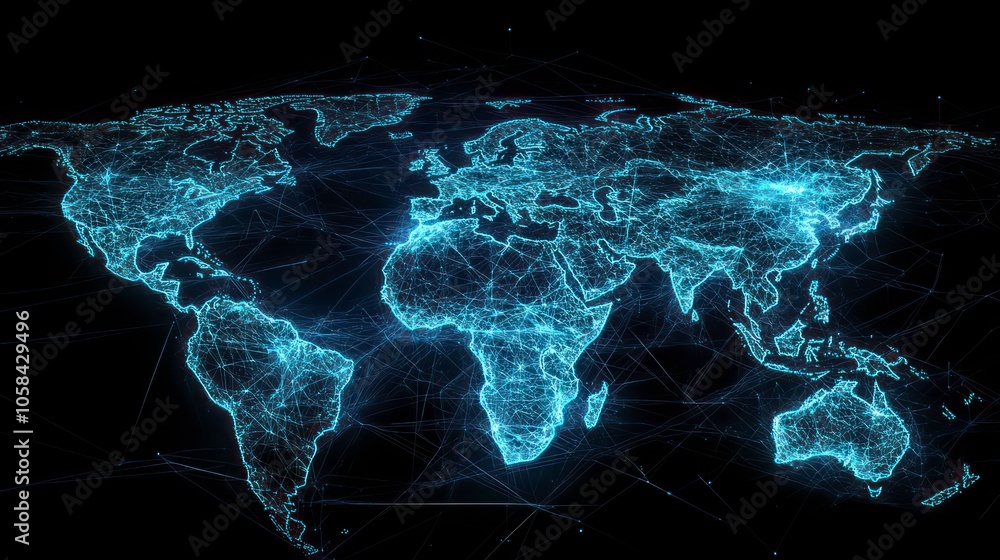 Fototapete a digital representation of a world map with interconnected lines, symbolizing global connectivity.