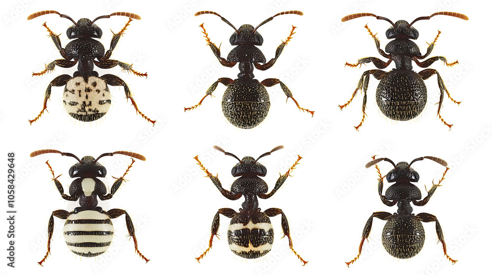 Poster collection of unique ant specimens showcasing different patterns generative ai