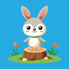 cute bunny standing on tree stump vector image