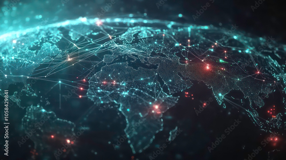 Fototapete a digital representation of a connected world with networks and data points.