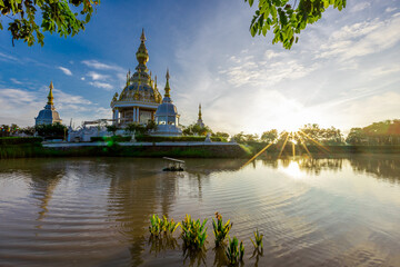 The background of an important tourist attraction in Khon Kaen Province (Wat Thung Setthi) is a...