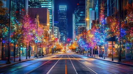 Vibrant Night Cityscape with Colorful Lights
