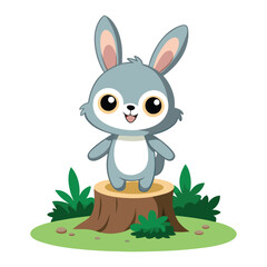 cute bunny standing on tree stump vector image