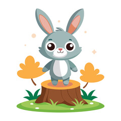 cute bunny standing on tree stump vector image