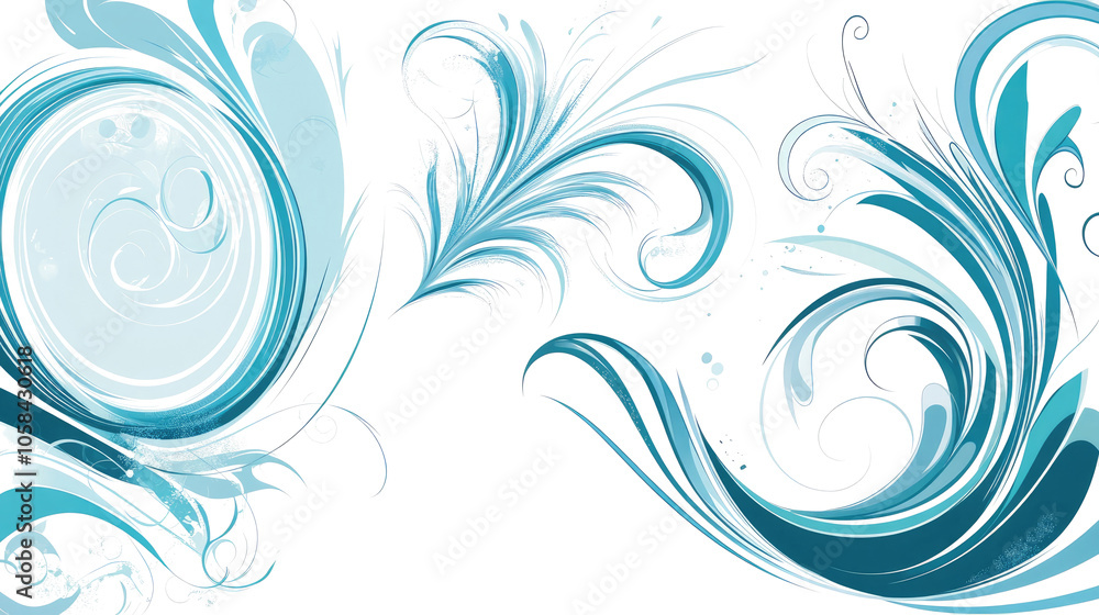 Poster abstract blue swirl waves on transparent background generative ai