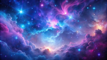 Fototapeta premium Cosmic nebula background with glowing purple gas clouds and stars in shades of blue and pink, galaxy, glow, space, night sky, stars