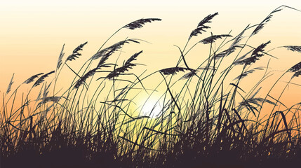 Obraz premium A silhouette of tall grass against the sunset. silhouette illustration