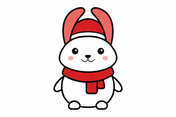 Vector Outline of A cute Bunny wearing a Santa clause hat and scarf on white background .This is an editable vector file.
