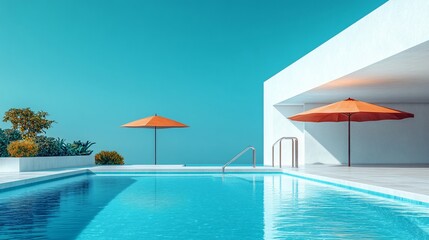 Fototapeta premium Relaxing at a Private Pool by the Beach in a Luxurious Hotel or Vacation Home, Perfect for a Calm and Rejuvenating Getaway