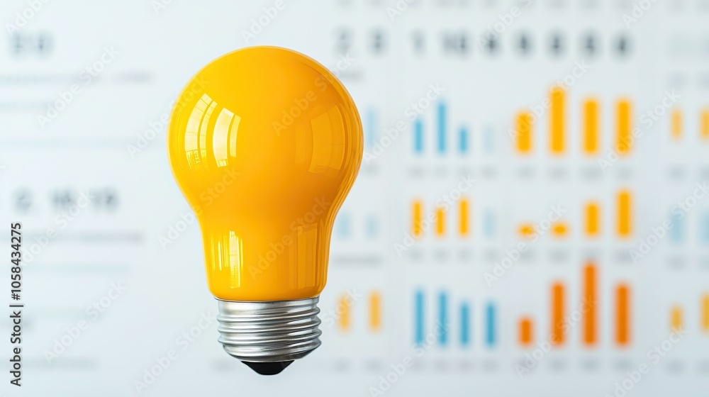 Poster a vibrant yellow light bulb is prominently displayed against a backdrop of colorful statistical char
